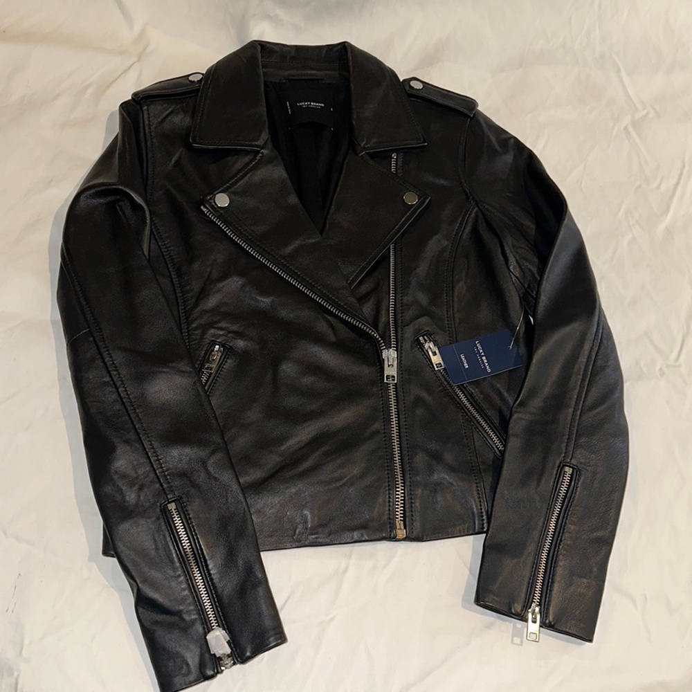 Lucky Brand Leather Moto Jacket NWT BLACK